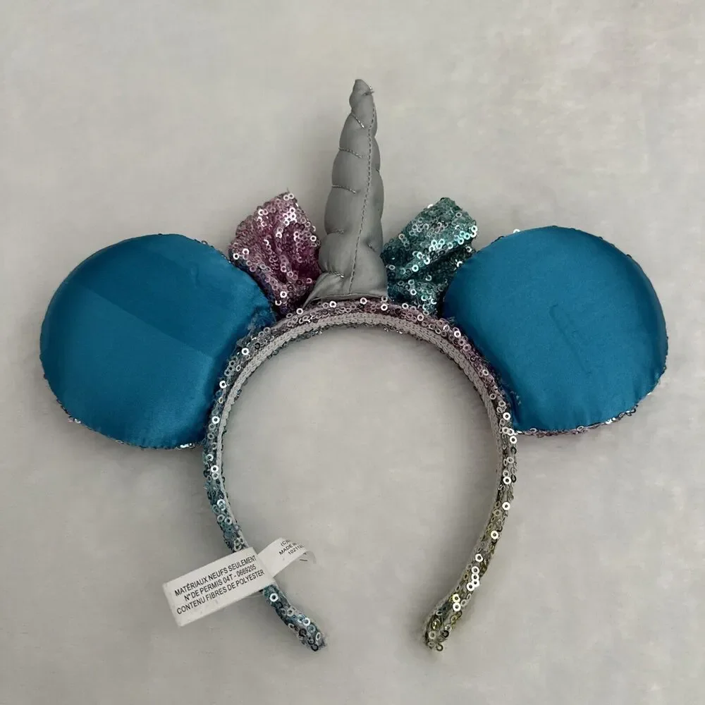 Official Disney Minnie Mouse Ears Sequins Pastel Rainbow‎ Unicorn Bow Headband